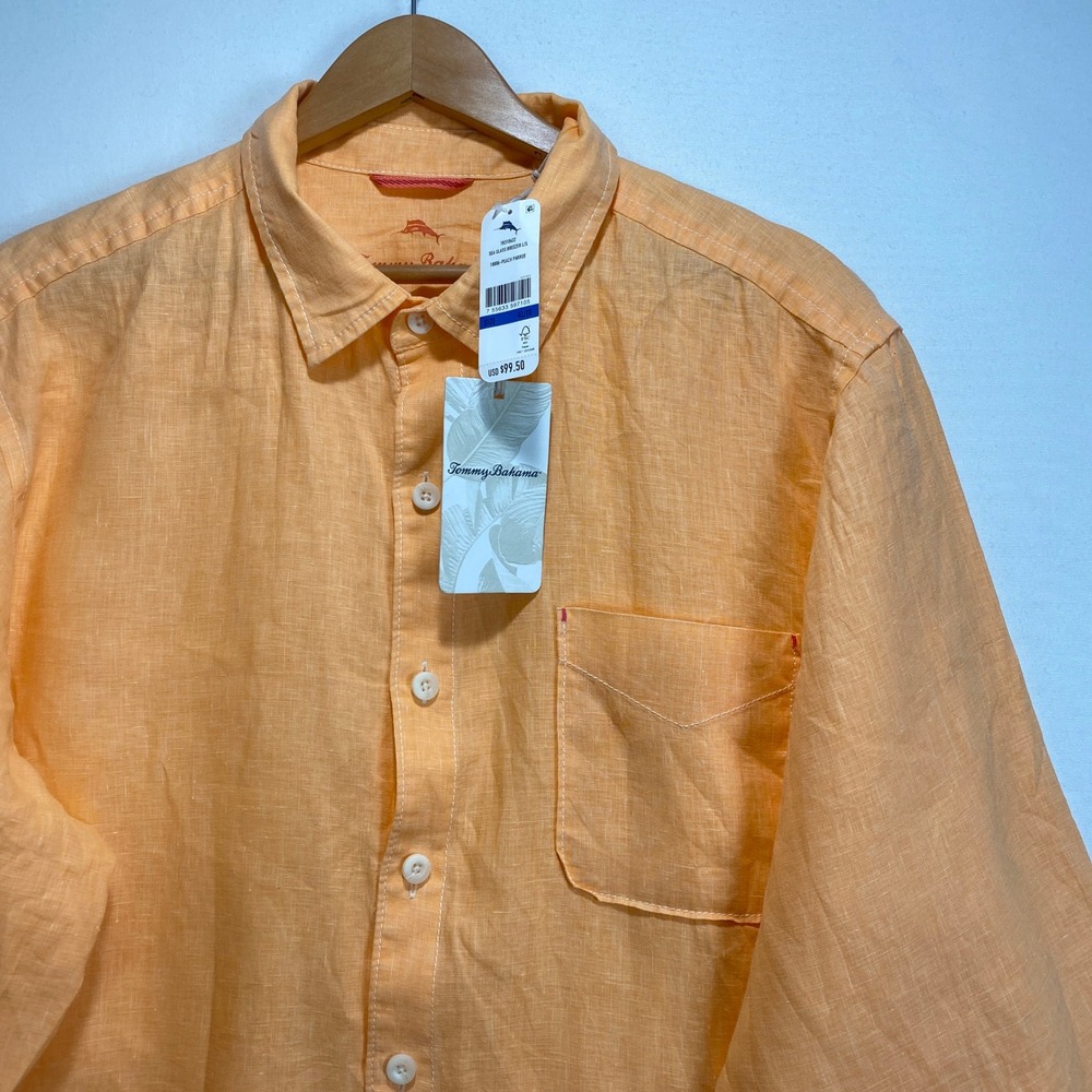 NWT Tommy Bahama Sea Glass Breezer Linen Shirt Mens XL Peach Parrot Orange